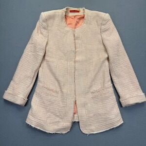 Alice + Olivia Pink White Tweed Metallic Open Front Blazer Jacket C303238445 XS